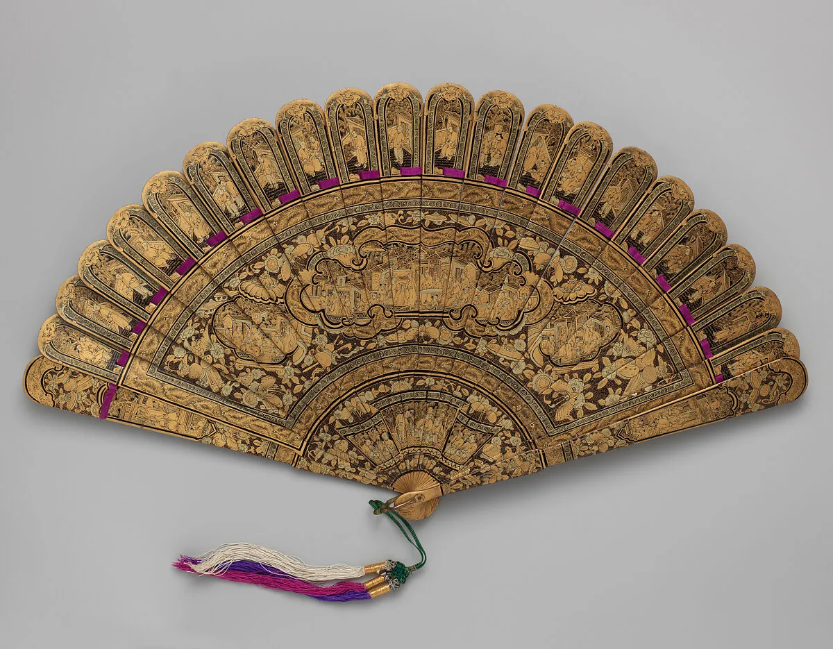 Brisé Fan, with Figures in Courtyard Gardens — Unknown