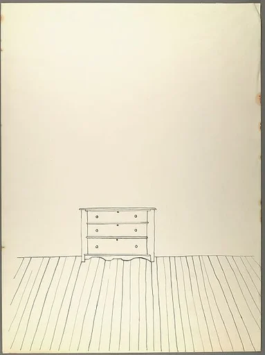 [Line Drawing of Dresser on Wood Floor]