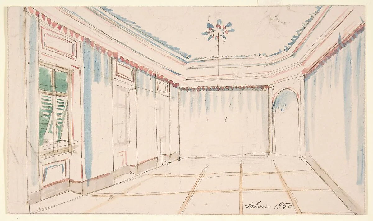 Drawing of an Interior: Salon — Anonymous, French, 19th century