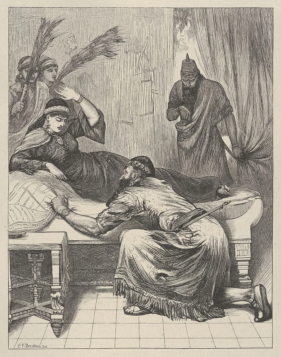 Esther Denouncing Haman, from "Dalziels' Bible Gallery" — Camden Press|Scribner and Welford|Dalziel Brothers|Edward Frederick Brewtnall
