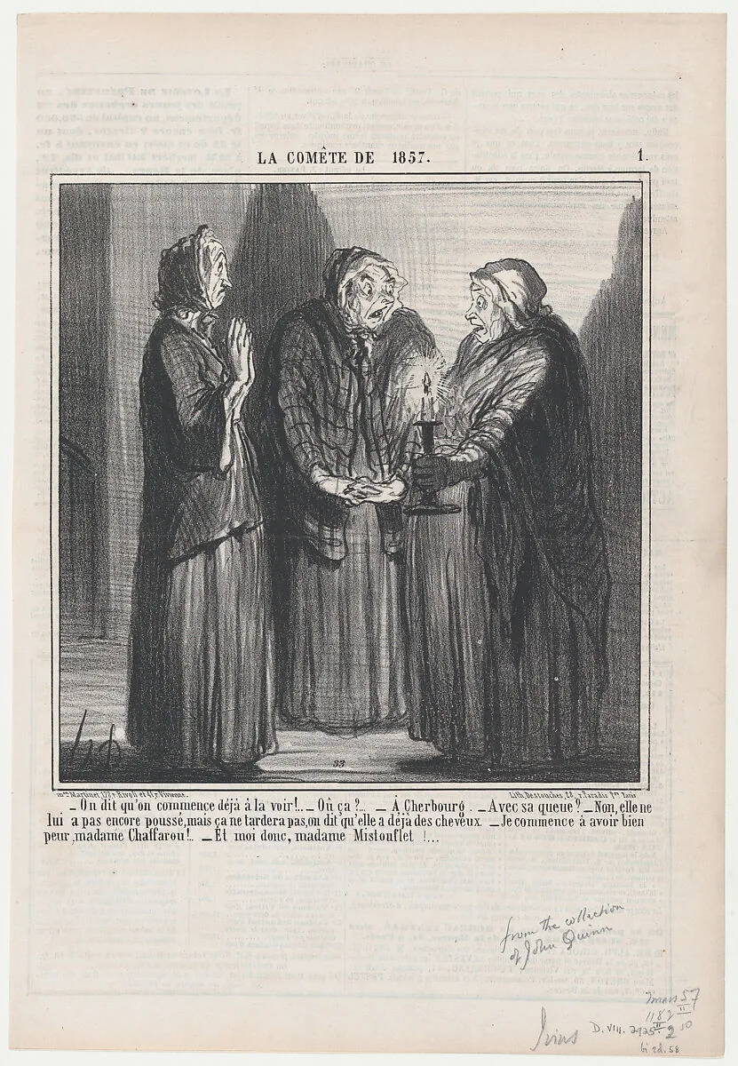 On dit qu'on commence déja a la voir..., from La Comète de 1857, published in Le Charivari, March 7, 1857 — Aaron Martinet|Honoré Daumier|Destouches