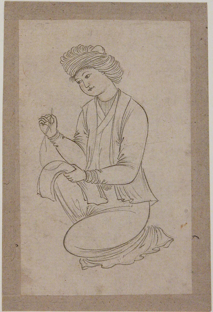 Young Man Sewing — Unknown
