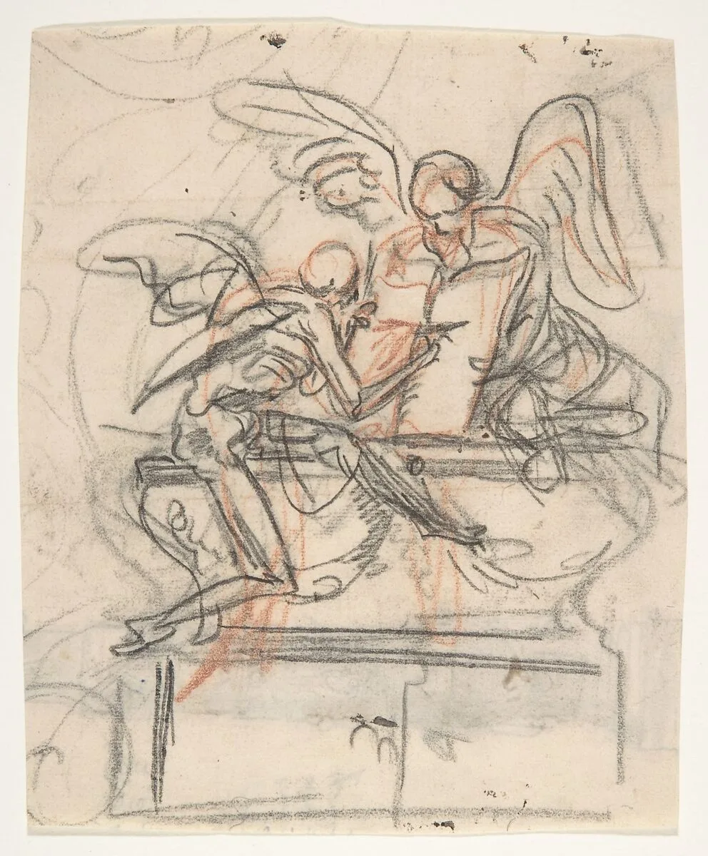 Design for a sepulchral monument with an allegory of Time; verso: Design for a column — Pieter Verbruggen the Younger|Anonymous, Flemish, 17th century|Michiel van der Voort