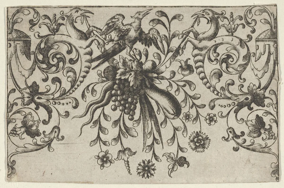 Design for Silverwork with Garlands, Birds, and Grotesque Motifs — Hieronymus Bang