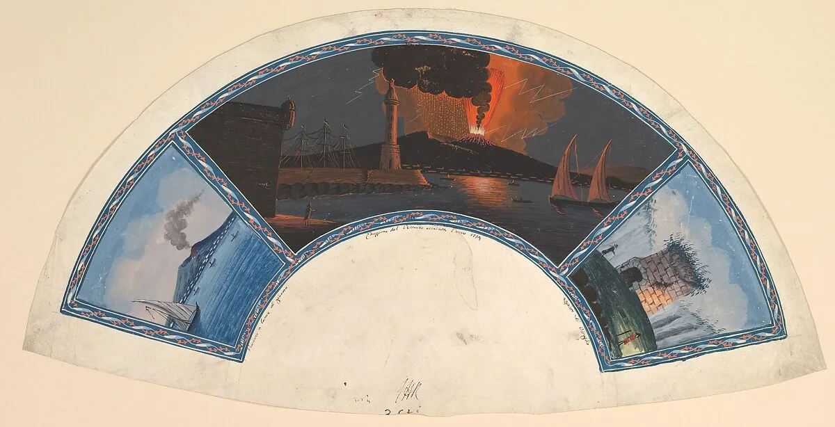 Fan Design with Eruption of Vesuvius and the Tomb of Virgil — Anonymous, Italian, Bolognese 18th century artist