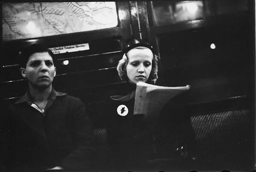 [Five 35mm Film Frames: Subway Passengers, New York City: Two Women, One Reading Newspaper, Women with Children]