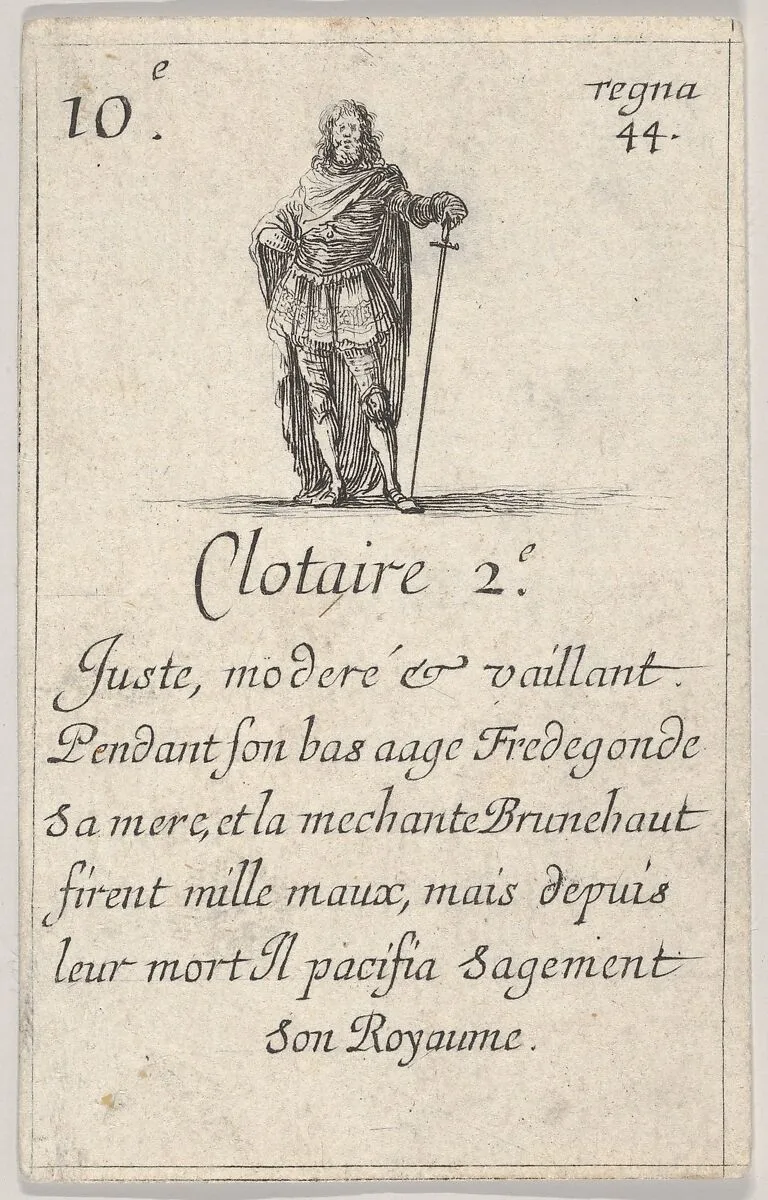 Clotaire 2.-e / Juste, moderé..., from 'Game of the Kings of France' (Jeu des Rois de France) — Stefano della Bella