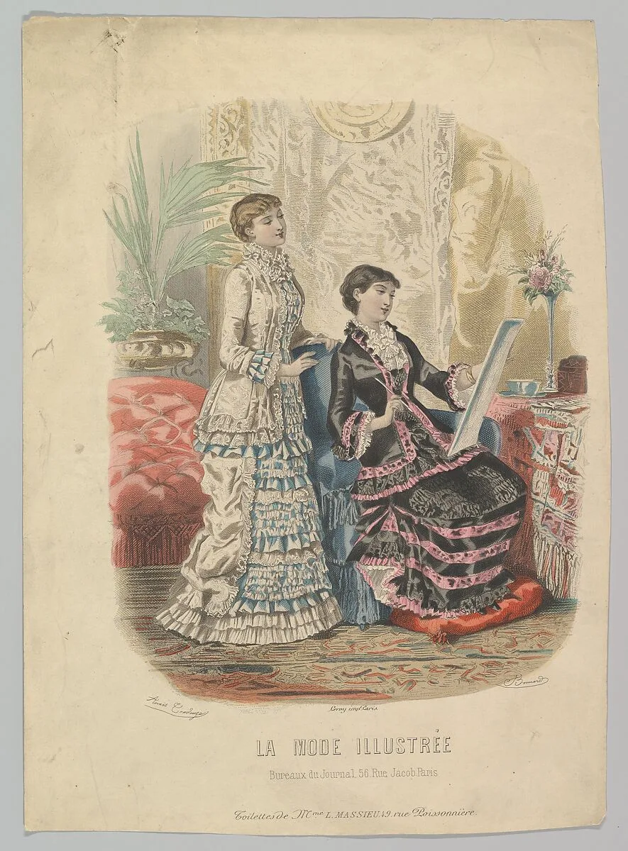 Toilettes de Mme. L. Massieu, from La Mode Illustrée — Adèle-Anaïs Toudouze|J. Bonnard|Imprimerie Leroy, Paris