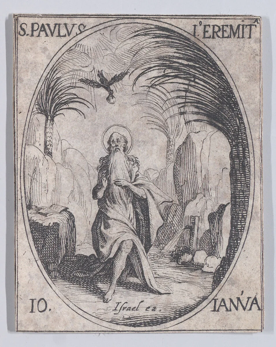 S. Paul, ermite (St. Paul, Hermit), January 10th, from "Les Images De Tous Les Saincts et Saintes de L'Année" (Images of All of the Saints and Feast Days of the Year) — Jacques Callot|Israël Henriet