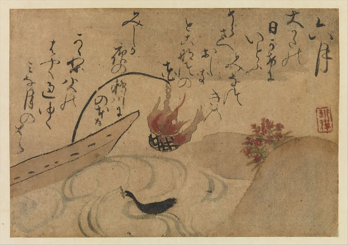 尾形乾山筆 定家詠十二ヶ月和歌 花鳥図 『拾遺愚草』 より六月|“Sixth Month” from Fujiwara no Teika’s “Birds and Flowers of the Twelve Months” — Ogata Kenzan