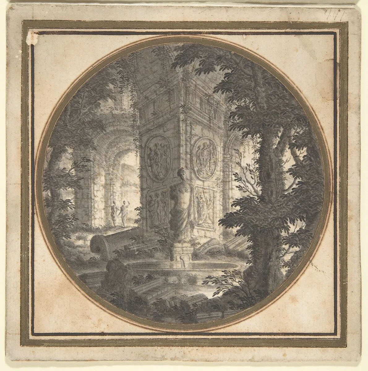 Imaginary Landscape with Classical Ruins; Fountain in Foreground — Carlo Fantaccini