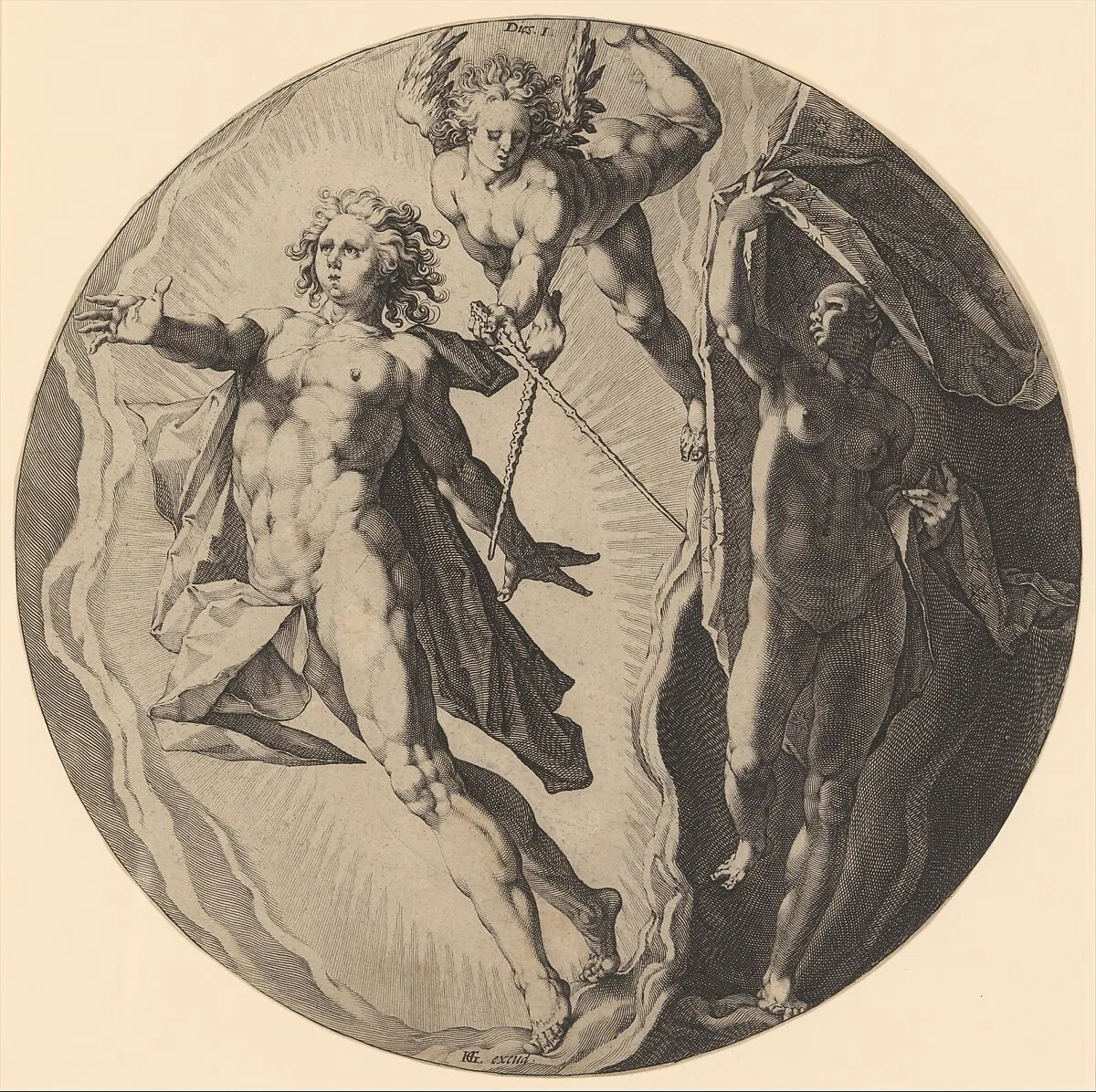 The First Day (Dies I): The Separation of Darkness and Light, plate 1 from The Creation of the World, a series of seven plates — Hendrick Goltzius|Jan Muller|Hendrick Goltzius