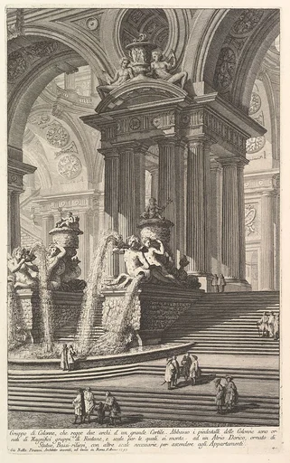 Group of columns which support two arches of a great courtyard... (Gruppo di Colonne, che regge due archi d'un grande Cortile...), from "Prima Parte di Architettura, e Prospettive"