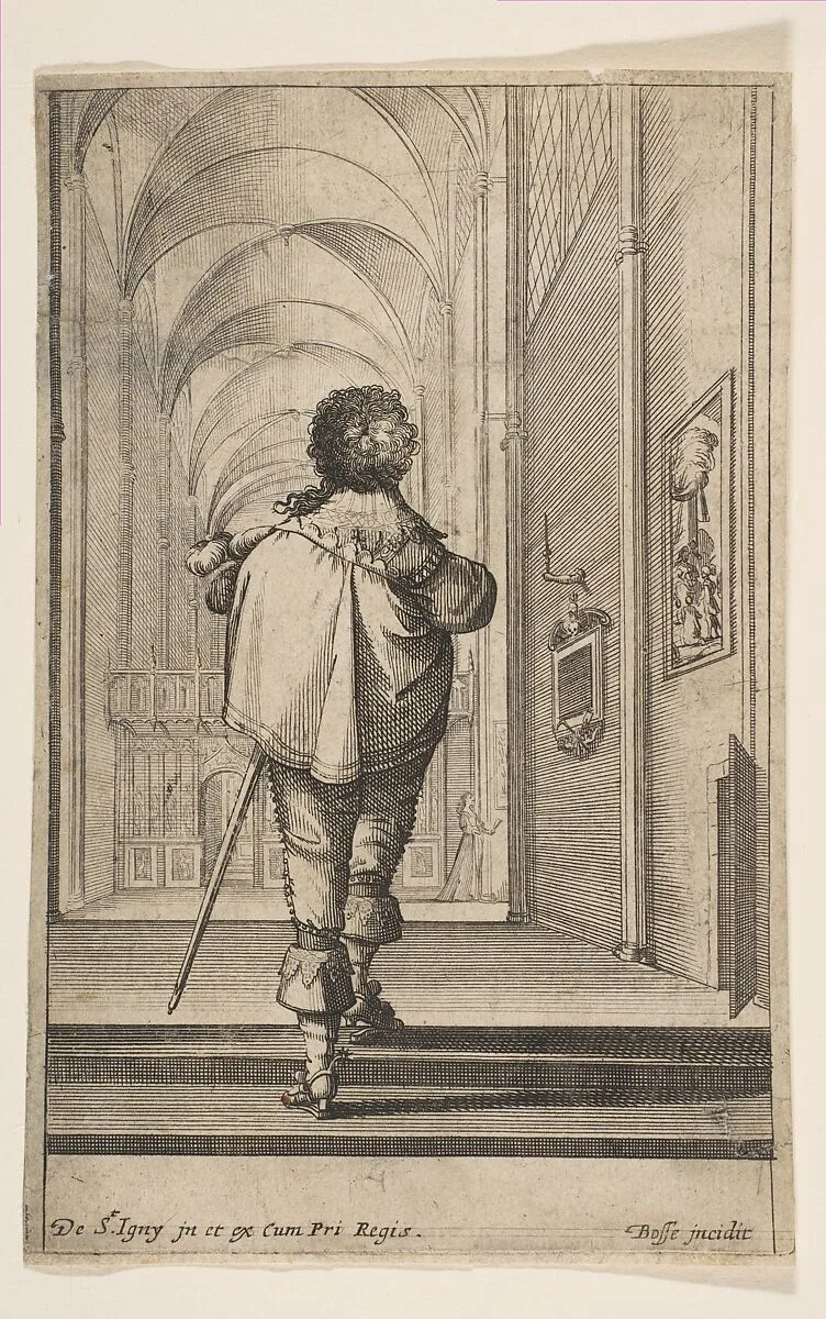 A gentleman seen from behind walking into a church — Abraham Bosse|Jean de Saint-Igny