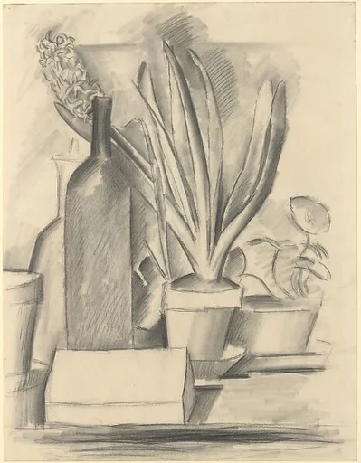Still Life with Bottle and a Pot of Hyacinths