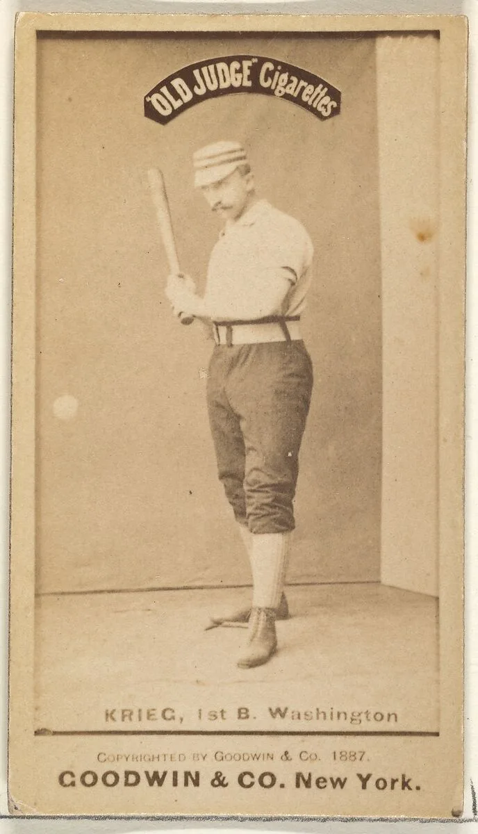 William "Bill" Frederick Krieg, 1st Base, Washington Nationals, from the Old Judge series (N172) for Old Judge Cigarettes — Goodwin & Company