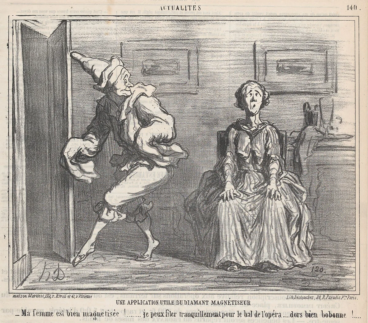Practical application for a diamond hypnotist, from 'News of the Day,' published in Le Charivari, January 24, 1860 — Aaron Martinet|Honoré Daumier|Destouches