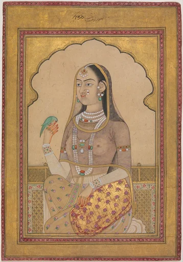 A Bejewelled Maiden with a Parakeet