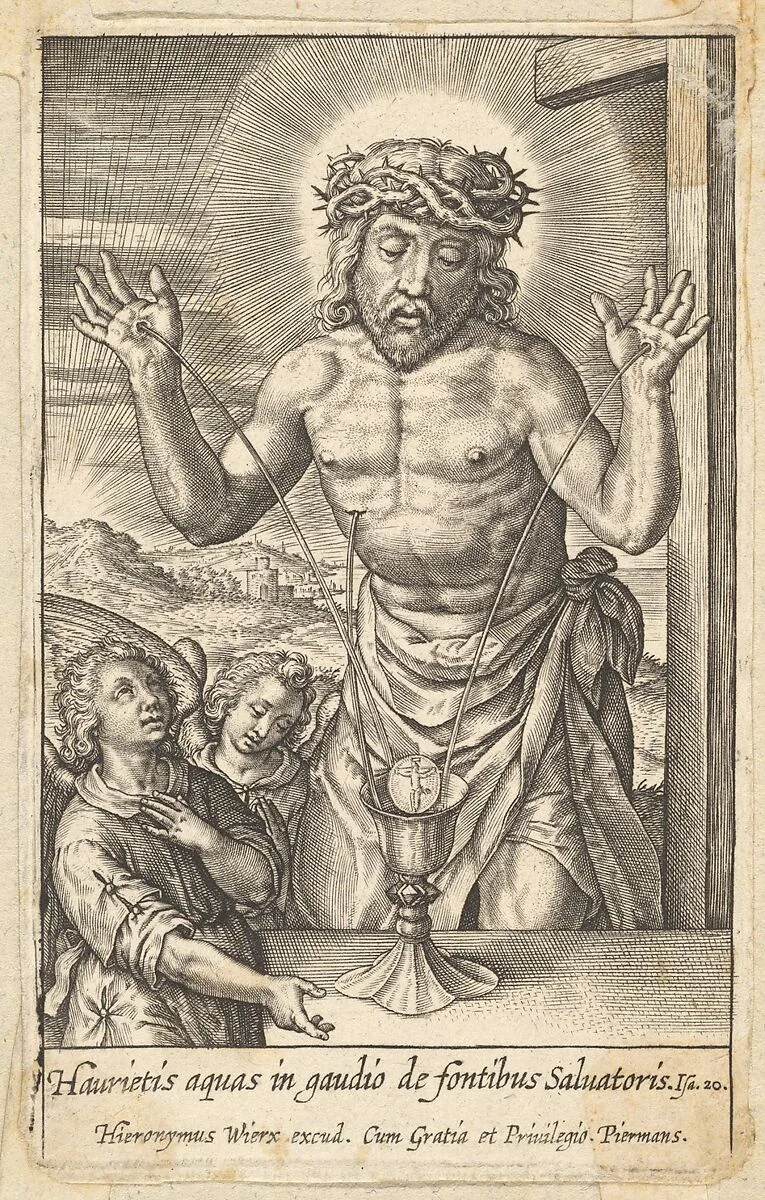 The Blood of the Redeemer Venerated by Two Angels — Hieronymus (Jerome) Wierix