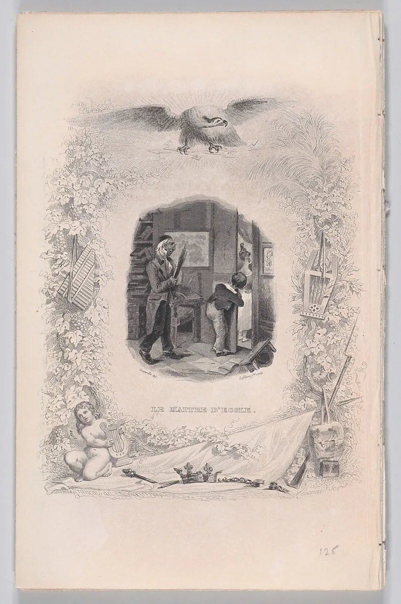 "The Schoolmaster" from The Songs of Béranger — Melchior Péronard|Fournier & Perrotin|J. J. Grandville|François-Louis Français|Pierre Jean de Béranger|Sébastien Lefèvre