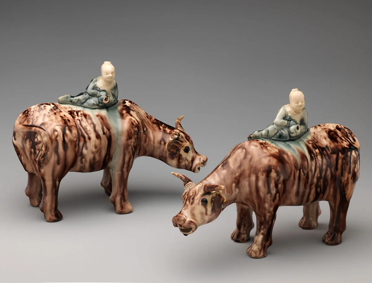 Water buffalo and reclining Chinese figure (one of a pair) — Whieldon type