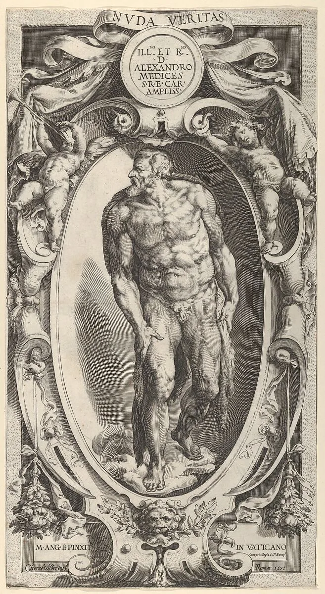 Saint John the Baptist in a decorative border, after Michelangelo's 'The Last Judgment' fresco in the Sistine Chapel — Cherubino Alberti (Zaccaria Mattia)