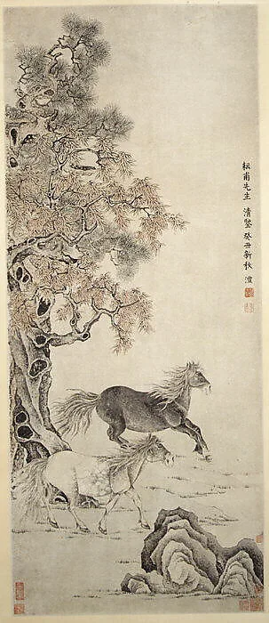 清 (倣) 錢灃 雙駿圖 軸|Two Horses — Unidentified|Qian Feng