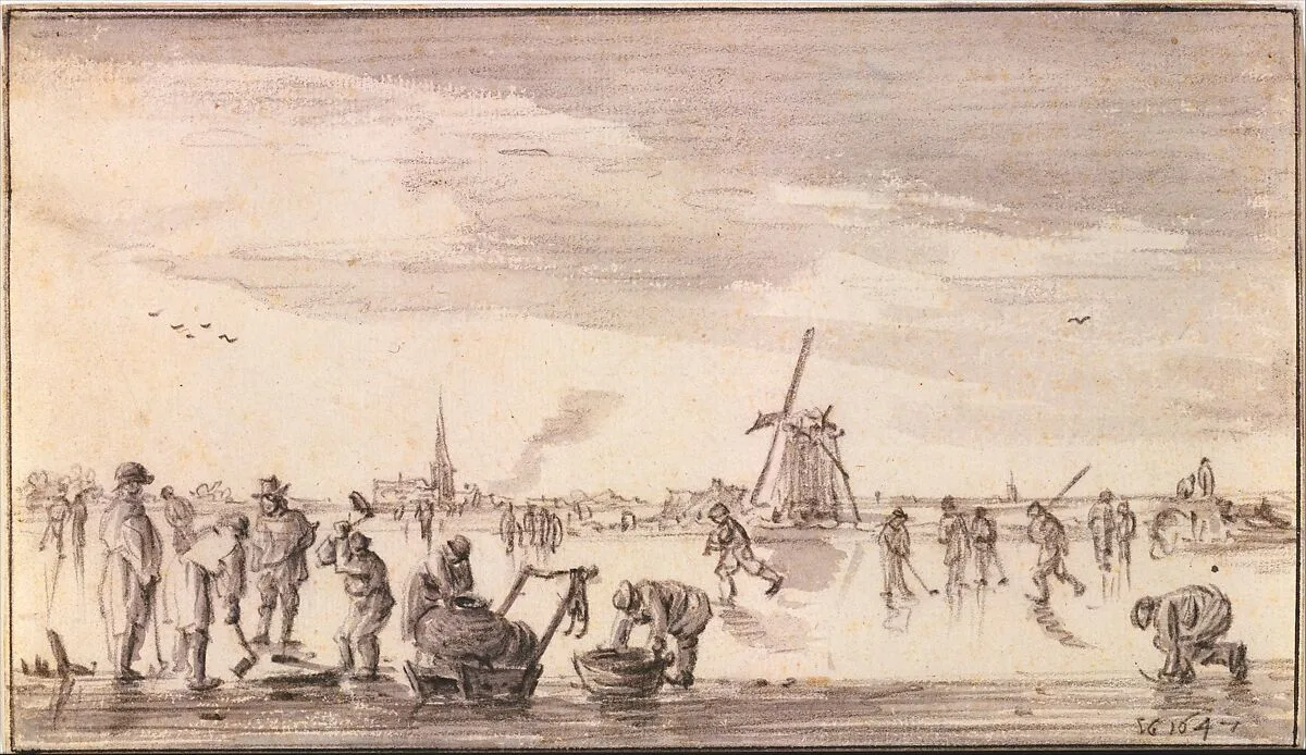 Winter Landscape with Skaters and Fishermen — Jan van Goyen