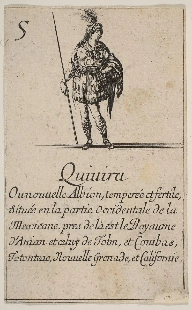 Quivira, from the playing cards "Jeu de la Géographie" — Stefano della Bella|Jean Desmarets de Saint-Sorlin|Henri Le Gras|Louis XIV, King of France|Cardinal Jules Mazarin