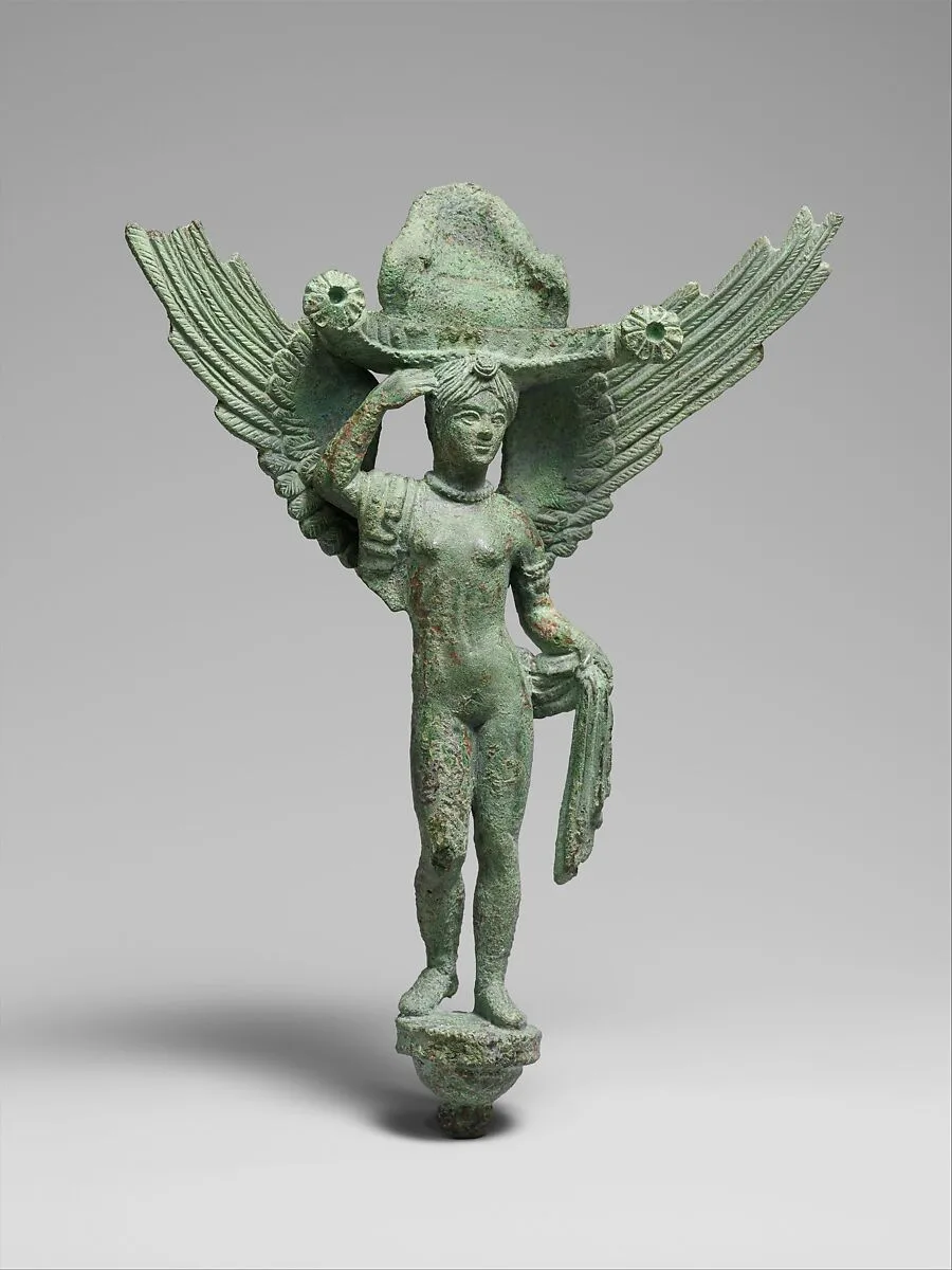 Bronze patera handle in the form of Lasa — Unknown