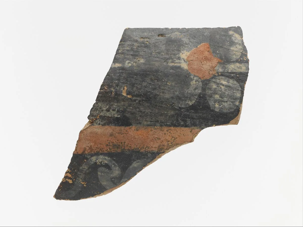 Terracotta vase fragment with floral ornament and bands — Unknown