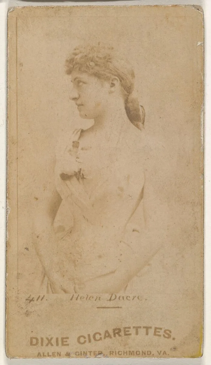 Card 411, Helen Dacre, from the Actors and Actresses series (N45, Type 1) for Virginia Brights Cigarettes — Allen & Ginter
