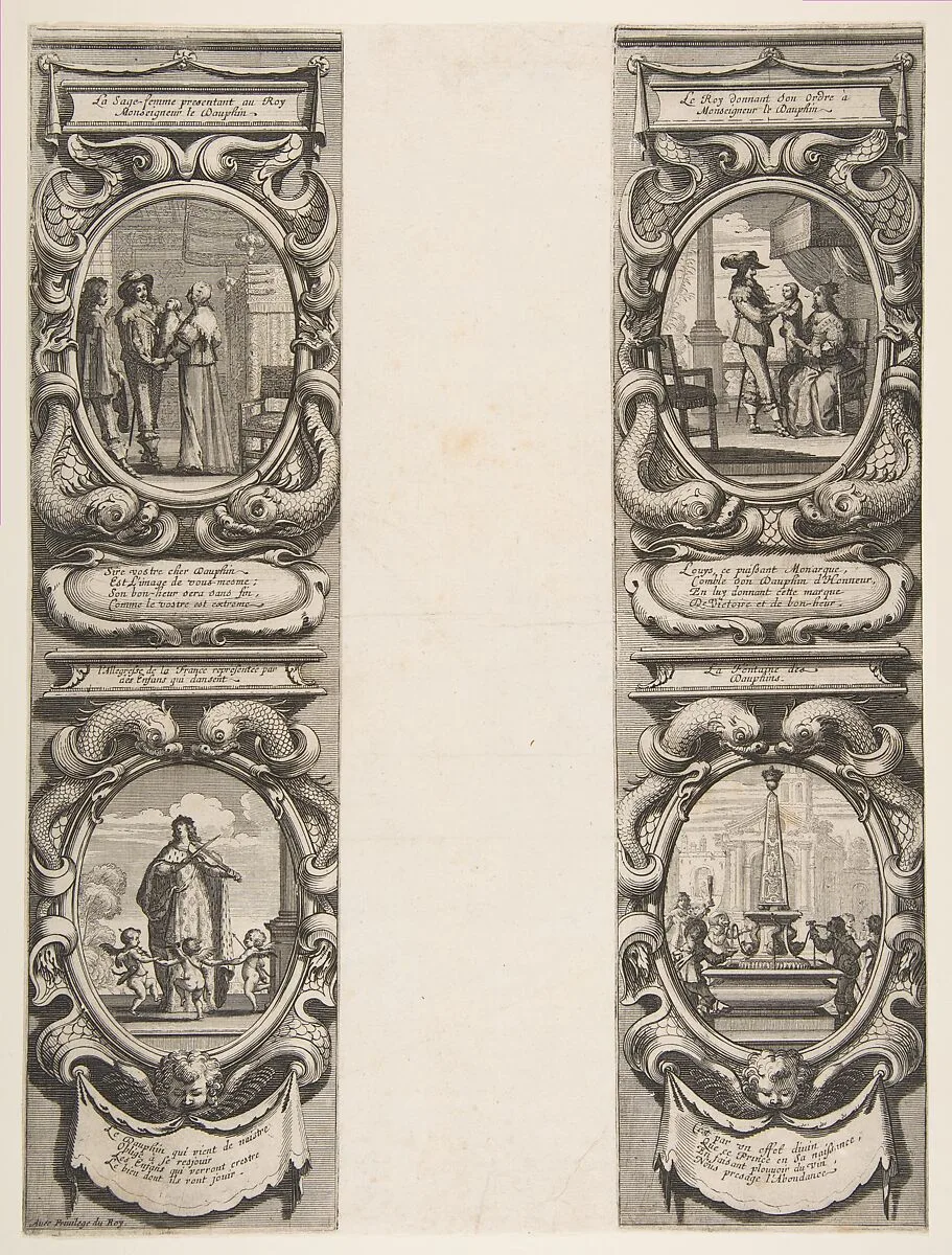 Almanach for 1639: Louis XIII and Anne of Austria entrusting the Kingdom and the Heir Apparent to the Virgin — Abraham Bosse