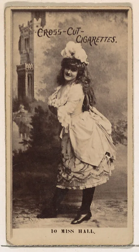 Card Number 10, Miss Hall, from the Actors and Actresses series (N145-2) issued by Duke Sons & Co. to promote Cross Cut Cigarettes — W. Duke, Sons & Co.