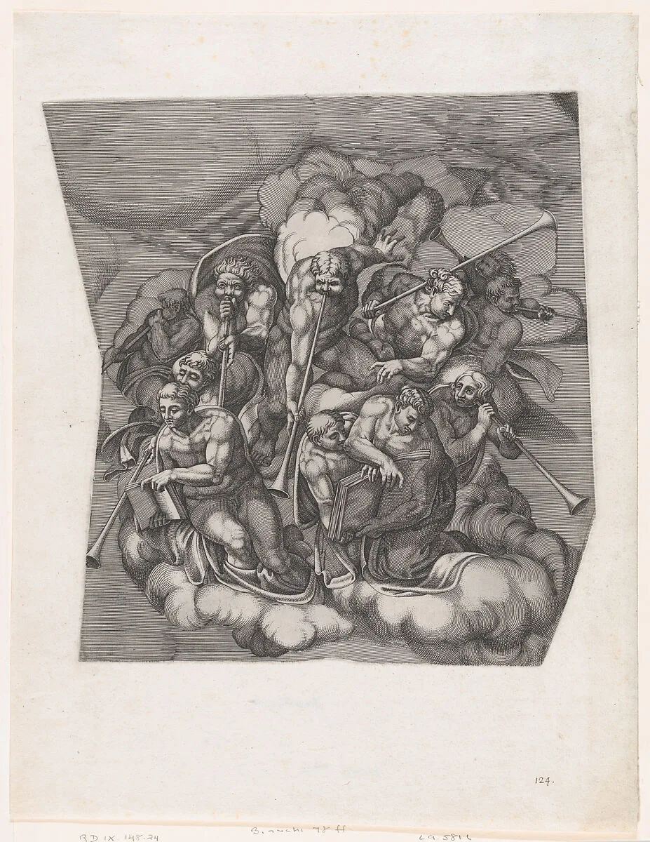 Trumpeting Angels from The Last Judgment, after Michelangelo — Michelangelo Buonarroti|Nicolas Beatrizet