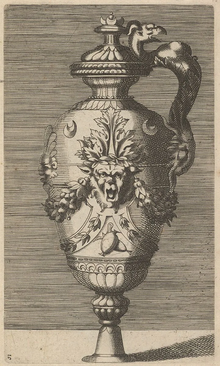 Vase with Lid, Decorated with a Mask and Garlands — Frederick de Wit|René Boyvin|Polidoro da Caravaggio|Claes Jansz. Visscher