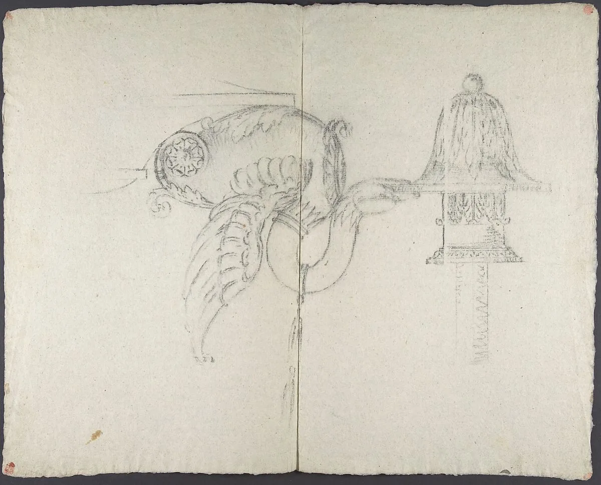 Design for a chandelier: detail of a swan holding a candlestick — Anonymous, German, 19th century