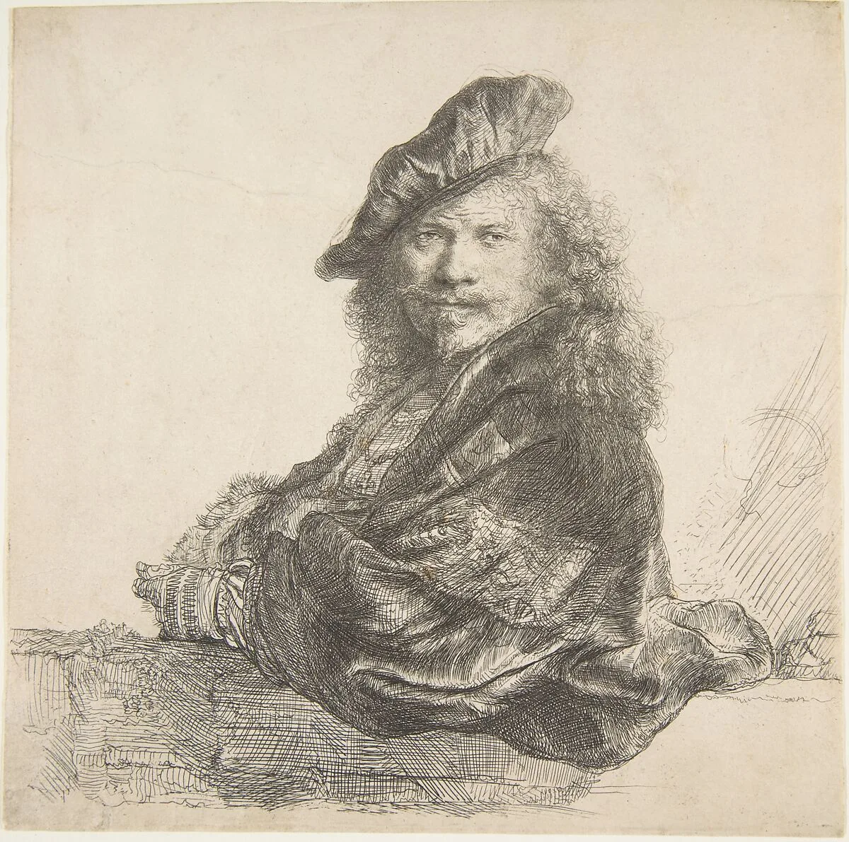 Self-Portrait, Leaning on a Stone Wall — Rembrandt (Rembrandt van Rijn)