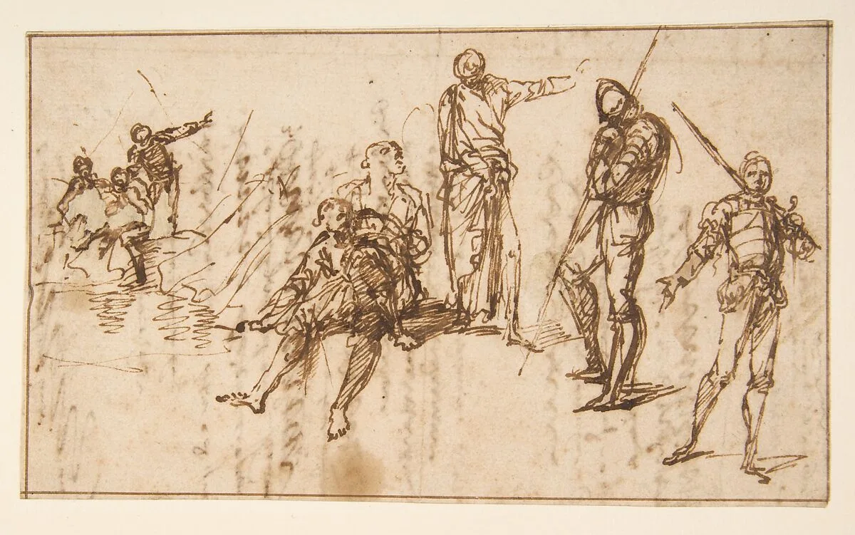 Two Standing Soldiers and Six other Figures — Salvator Rosa