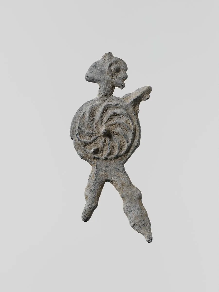 Lead figure of a warrior with a spear and shield — Unknown