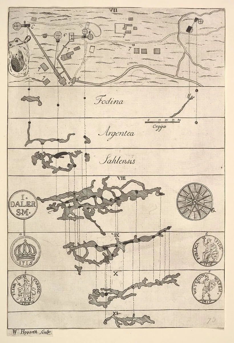 Fodina argentea Sahlensis – A Silver Mine at Sala - II (Aubry de La Mottraye's "Travels throughout Europe, Asia and into Part of Africa...," London, 1724, vol. II, pl. 33, no. 2) — William Hogarth|Aubry de La Mottraye