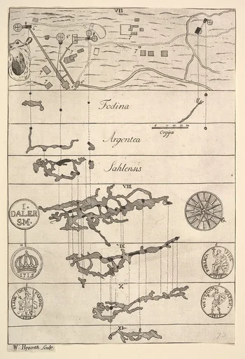Fodina argentea Sahlensis – A Silver Mine at Sala - II (Aubry de La Mottraye's "Travels throughout Europe, Asia and into Part of Africa...," London, 1724, vol. II, pl. 33, no. 2)