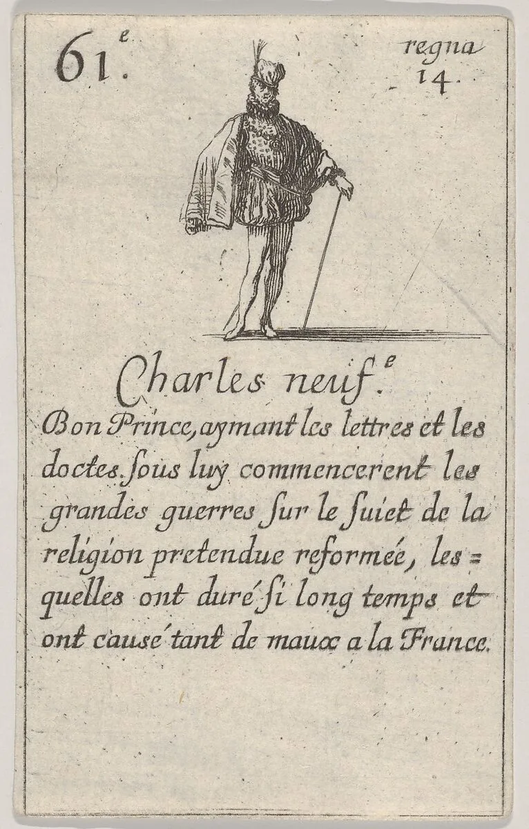Charles neuf.-e / Bon Prince..., from 'Game of the Kings of France' (Jeu des Rois de France) — Stefano della Bella