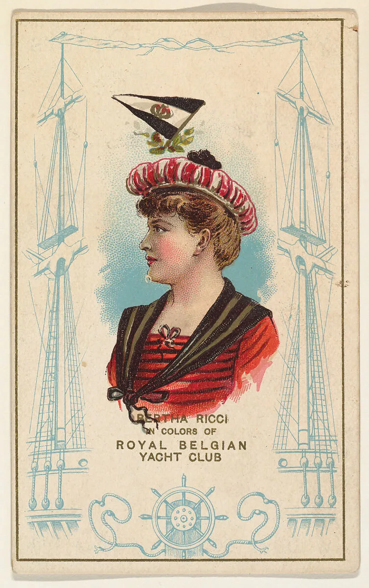 Bertha Ricci in Colors of Royal Belgian Yacht Club, from the Yacht Colors of the World series (N140) issued by Duke Sons & Co. to promote Honest Long Cut Tobacco — W. Duke, Sons & Co.