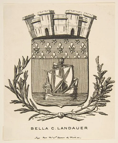 Coat-of-Arms Symbolizing the City of Paris; Bookplate of Bella C. Landauer — Charles Meryon|Mrs. Bella C. Landauer