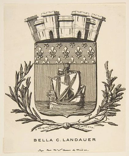 Coat-of-Arms Symbolizing the City of Paris; Bookplate of Bella C. Landauer