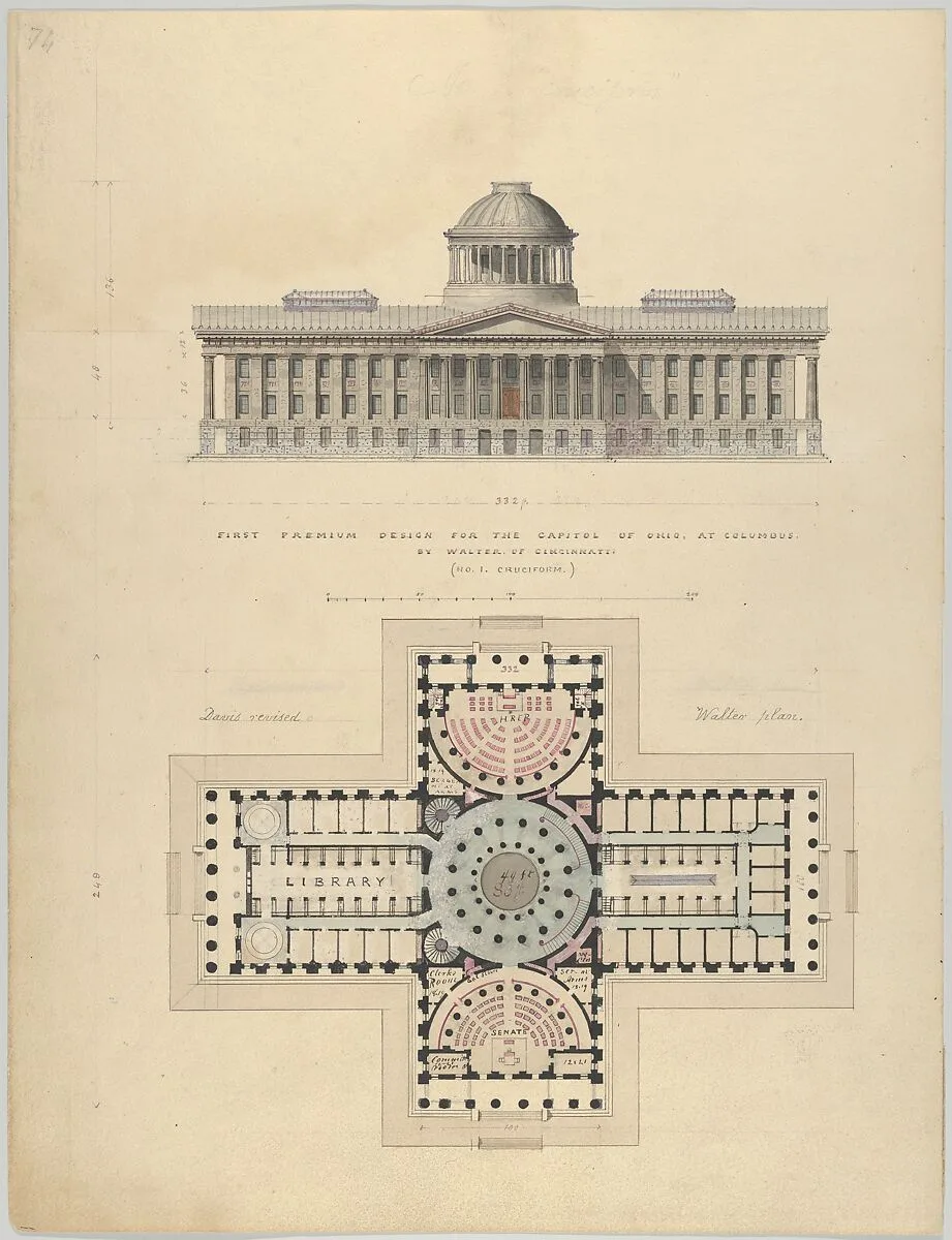 First Premium Design for the Capitol of Ohio at Columbus by Walter of Cincinnati — Alexander Jackson Davis