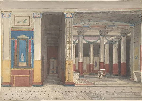 Interior view, including atrium, of the Pomeian Court at the Crystal Palace — Anonymous, British, 20th century