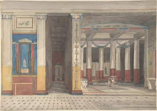Interior view, including atrium, of the Pomeian Court at the Crystal Palace