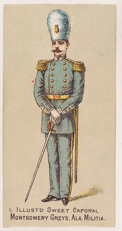 Montgomery Greys, Alabama Militia, from the Military Series (N224) issued by Kinney Tobacco Company to promote Sweet Caporal Cigarettes — Kinney Brothers Tobacco Company